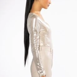 CHAMPAGNE SHOWERS METALLIC BODYSUIT -helmut shop champagne showers metallic bodysuit champagne 4 4