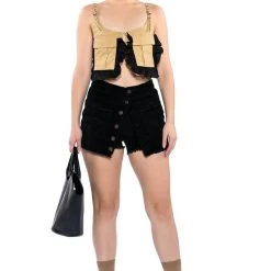 CHARLIE BUTTON FRONT MINI SKORT -helmut shop charlie button front mini skort black 3 3