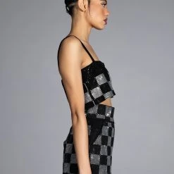 CHECK MATE RHINESTONE BRALETTE -helmut shop check mate rhinestone bralette black white 7 7