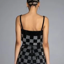 CHECK MATE RHINESTONE BRALETTE -helmut shop check mate rhinestone bralette black white 8 8