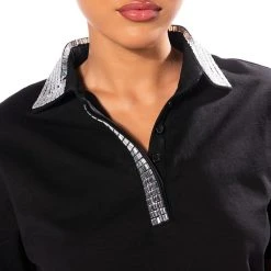 CHECK MATE RHINESTONE COLLAR POLO TSHIRT -helmut shop check mate rhinestone collar polo tshirt black 6 6 c1