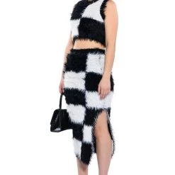 CHECKMATE SIR FUZZY CROP TOP -helmut shop checkmate sir fuzzy crop top black white 5 5