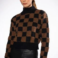 CHECKMATE TURTLENECK SWEATER -helmut shop checkmate turtleneck sweater black multi 2 2 c1 c1