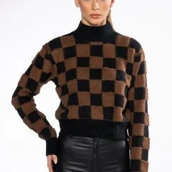 CHECKMATE TURTLENECK SWEATER -helmut shop checkmate turtleneck sweater black multi 4 4 c1 c1
