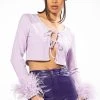DIVA MOMENT TIE FRONT FEATHER CUFF LONG SLEEVE TOP