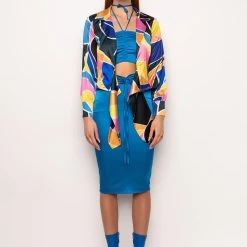 CHIQUITA SATIN TIE FRONT BLOUSE 21 CHIQUITA SATIN TIE FRONT BLOUSE -helmut shop chiquita satin tie front blouse multi 10 10