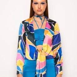 CHIQUITA SATIN TIE FRONT BLOUSE 16 CHIQUITA SATIN TIE FRONT BLOUSE -helmut shop chiquita satin tie front blouse multi 5 5