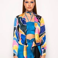 CHIQUITA SATIN TIE FRONT BLOUSE 17 CHIQUITA SATIN TIE FRONT BLOUSE -helmut shop chiquita satin tie front blouse multi 6 6