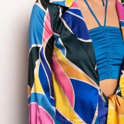 CHIQUITA SATIN TIE FRONT BLOUSE 20 CHIQUITA SATIN TIE FRONT BLOUSE -helmut shop chiquita satin tie front blouse multi 9 9