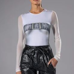 CHRISTINA PRINTED BODYSUIT -helmut shop christina printed bodysuit white multi 2 2