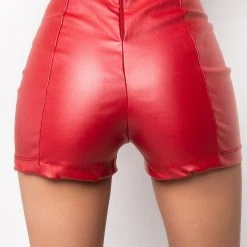 SEXY HOT PANT FAUX LEATHER FASHION SHORT -helmut shop club high waisted pleather shorts red 7 7