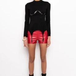 SEXY HOT PANT FAUX LEATHER FASHION SHORT -helmut shop club high waisted pleather shorts red 8 8