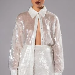 COLD AS ICE SEQUIN BUTTON DOWN SHIRT -helmut shop cold as ice sequin button down shirt ivory 2 2