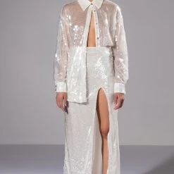 COLD AS ICE SEQUIN BUTTON DOWN SHIRT -helmut shop cold as ice sequin button down shirt ivory 3 3