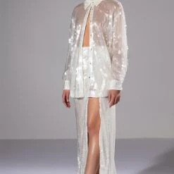 COLD AS ICE SEQUIN BUTTON DOWN SHIRT -helmut shop cold as ice sequin button down shirt ivory 4 4