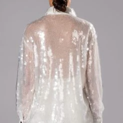 COLD AS ICE SEQUIN BUTTON DOWN SHIRT -helmut shop cold as ice sequin button down shirt ivory 6 6