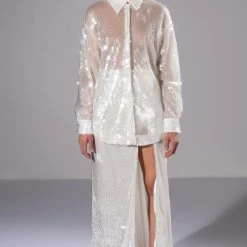 COLD AS ICE SEQUIN BUTTON DOWN SHIRT -helmut shop cold as ice sequin button down shirt ivory 8 8