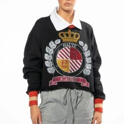 COLLEGIATE HAUTE ACADEMY COLLARED SWEATSHIRT -helmut shop collegiate haute academy collared sweatshirt black 3 3