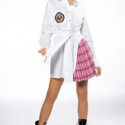 COLLEGIATE PRIVATE SCHOOL LAYERED POPLIN BUTTON DOWN MINI DRESS -helmut shop collegiate private school layered poplin button down mini dress white 2 2