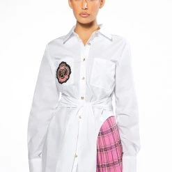 COLLEGIATE PRIVATE SCHOOL LAYERED POPLIN BUTTON DOWN MINI DRESS -helmut shop collegiate private school layered poplin button down mini dress white 3 3