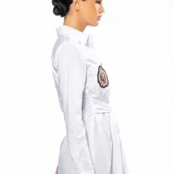 COLLEGIATE PRIVATE SCHOOL LAYERED POPLIN BUTTON DOWN MINI DRESS -helmut shop collegiate private school layered poplin button down mini dress white 4 4