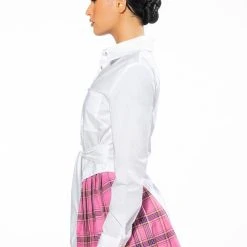 COLLEGIATE PRIVATE SCHOOL LAYERED POPLIN BUTTON DOWN MINI DRESS -helmut shop collegiate private school layered poplin button down mini dress white 5 5