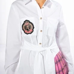 COLLEGIATE PRIVATE SCHOOL LAYERED POPLIN BUTTON DOWN MINI DRESS -helmut shop collegiate private school layered poplin button down mini dress white 7 7