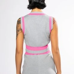 COLLEGIATE SO STUDIOUS CROPPED SLEEVELESS SWEATER -helmut shop collegiate so studious cropped sleeveless sweater grey multi 6 6