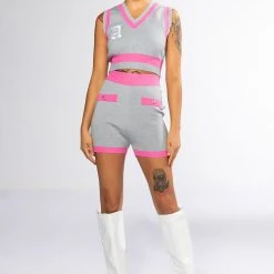 COLLEGIATE SO STUDIOUS KNIT BOOTY SHORT -helmut shop collegiate so studious knit booty short grey multi 10 10