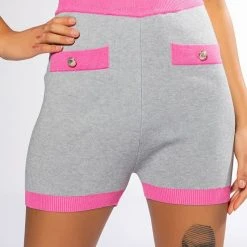 COLLEGIATE SO STUDIOUS KNIT BOOTY SHORT -helmut shop collegiate so studious knit booty short grey multi 2 2