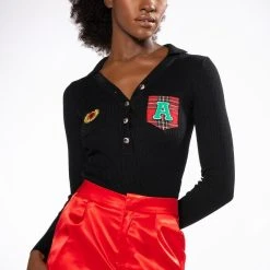 COLLEGIATE STUDY HALL LONG SLEEVE BUTTON DOWN BODYSUIT -helmut shop collegiate study hall long sleeve button down bodysuit black 2 2 c1 c1 c1 c1