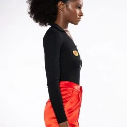 COLLEGIATE STUDY HALL LONG SLEEVE BUTTON DOWN BODYSUIT -helmut shop collegiate study hall long sleeve button down bodysuit black 5 5 c1 c1 c1 c1