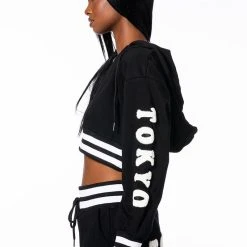 COLLEGIATE TOKYO NIGHTS CROPPED HOODED SWEATSHIRT -helmut shop collegiate tokyo nights cropped hooded sweatshirt black 6 6