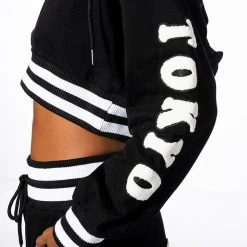 COLLEGIATE TOKYO NIGHTS CROPPED HOODED SWEATSHIRT -helmut shop collegiate tokyo nights cropped hooded sweatshirt black 9 9