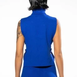 COLLEGIATE VARSITY BLUES KNIT TURTLENECK OPEN SIDES SWEATER -helmut shop collegiate varsity blues sleeveless turtleneck sweater royal blue 4 4