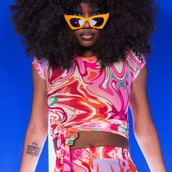 COLORFUL IMAGINATION CROPPED MESH T SHIRT -helmut shop colorful imagination cropped mesh t shirt red multi 2 2