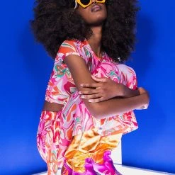 COLORFUL IMAGINATION CROPPED MESH T SHIRT -helmut shop colorful imagination cropped mesh t shirt red multi 3 3