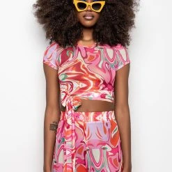 COLORFUL IMAGINATION CROPPED MESH T SHIRT -helmut shop colorful imagination cropped mesh t shirt red multi 7 7