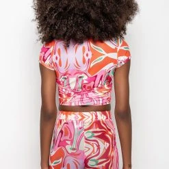 COLORFUL IMAGINATION CROPPED MESH T SHIRT -helmut shop colorful imagination cropped mesh t shirt red multi 9 9