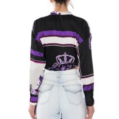 COLORFUL TIE FRONT SATIN BLOUSE -helmut shop colorful tie front satin blouse purple multi 4 4