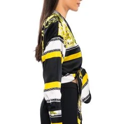 COLORFUL TIE FRONT SATIN BLOUSE -helmut shop colorful tie front satin blouse yellow multi 5 5