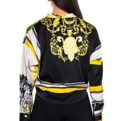 COLORFUL TIE FRONT SATIN BLOUSE -helmut shop colorful tie front satin blouse yellow multi 6 6