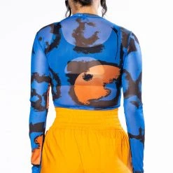 COLORS OF THE WIND LONG SLEEVE CREW NECK MESH CROP -helmut shop colors of the wind long sleeve crew neck mesh crop blue multi 5 5