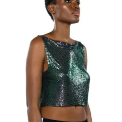 COME MY WAY HIGH SHINE CHAINMAIL TANK TOP -helmut shop come my way high shine chainmail tank top green 4 4