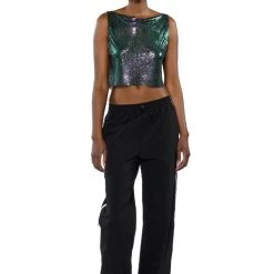 COME MY WAY HIGH SHINE CHAINMAIL TANK TOP -helmut shop come my way high shine chainmail tank top green 6 6