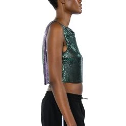 COME MY WAY HIGH SHINE CHAINMAIL TANK TOP -helmut shop come my way high shine chainmail tank top green 8 8