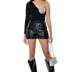 CORA POCKET DETAIL FAUX LEATHER SHORT -helmut shop cora pocket detail faux leather short black 4 4