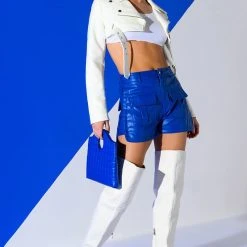 CORA POCKET DETAIL FAUX LEATHER SHORT -helmut shop cora pocket detail faux leather short royal blue 2 2