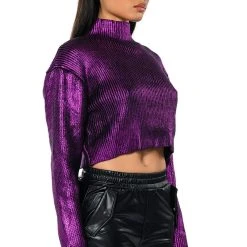 COSMO METALLIC COATED CROP TURTLENECK SWEATER -helmut shop cosmo metallic coated crop turtleneck sweater pink 2 2
