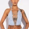 COVERED IN DIAMONDS DENIM PLUNGE CROP TOP -helmut shop covered in diamonds denim plunge crop top light blue 1 1